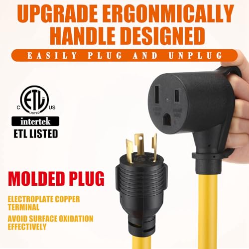 Image of Tellegloww 1ft NEMA L5-30P to 6-50R 30Amp to 50Amp Welder Adapter Cord 3 Prong to 3 Prong Locking Welding Power Adapter, STW 10 AWG /3C, 250V 7500W, ETL Listed