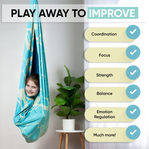 Image of Indoor Sensory Swing for Kids or Outdoor - Holds 300lbs, Double-Layer, & 360 Swivel, Calming Compression Therapy Swing Hammock for Kids & Adults with All Hardware - Sensory-Motor Toys & Gifts