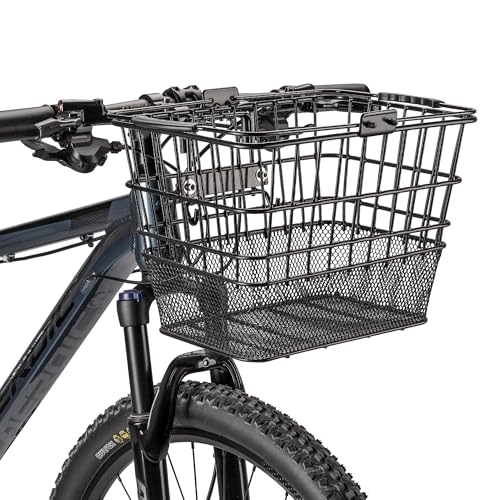 PINNAMAX Vordere Fahrradkorb mit Griff – Abnehmbarer Fahrradkorb für Einkäufe, Pendeln, Shopping – Robuster Drahtkorb mit Montagekit für Beach Cruiser & Citybike