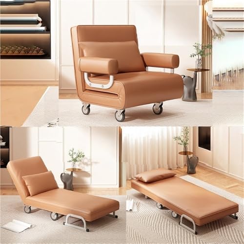 Blue Rolling Folding Sofa Bed, Adjustable Couch Bed Chair with Wheels, Padded Armrest Lounge Chair & Pillow for Living Room, Apartment, Office (26.8"x30"x32.7")