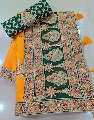 Image of Women's Bollywood Heavy Sequins Embroidery Work Georgette Saree with Unstitched Blouse