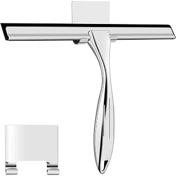 Wlich de-2431201 Shower Squeegee Stainless Steel 10 Inches Streak-Free Window Squeegee for Shower with Holder Window Wiper for Bathroom Window Mirror Car Glass Streak-free glass cleaning soft silicone lip low rust and easy to clean for bathroom mirror car glass window motorhome