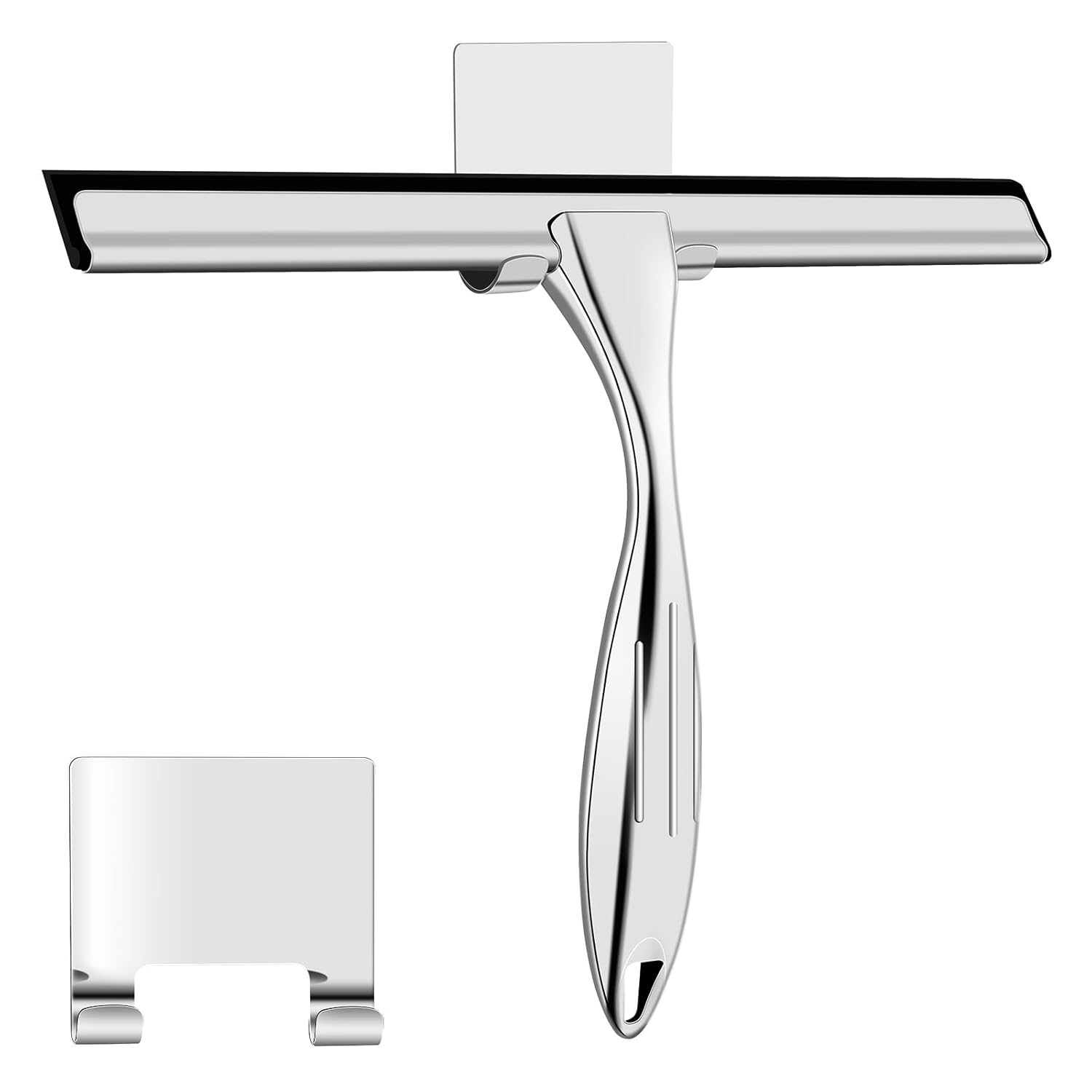 Wlich Wlich-de-2431201 Shower Squeegee, Stainless Steel 10 Inches, Streak-Free Window Squeegee for Shower with Holder, Window Squeegee for Bathroom Window Mirror Car Glass