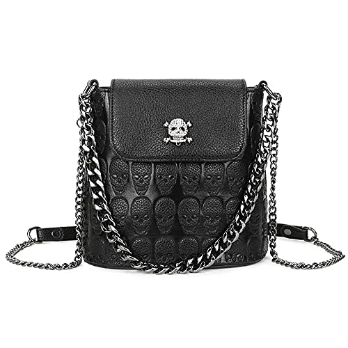 Image of YAQUNICER Women Skull Purses PU Leather Chain Handbags Satchel Hobo Shoulder Crossbady Bags with Metal Pendant-Black 3