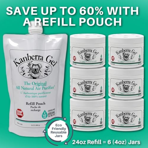 Image of Kanberra Gel Refill Pouch 24oz - All-Natural Tea Tree Oil Odor Eliminator & Air Freshener for Home, Car, RV, Boat, Gym Bag | Eco-Friendly, Long-Lasting Formula, Safe for Pets and Family