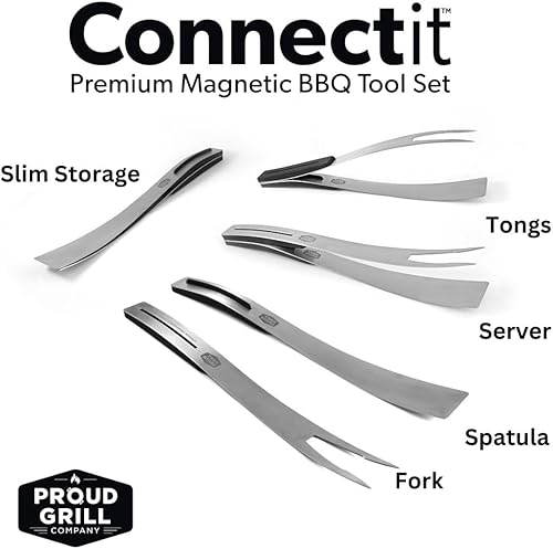 Miniatura 4 de Proud Grill Connect it - Juego de herramientas magnéticas para barbacoa, 2 herramientas para barbacoa, 4 usos, elegante diseño de acero inoxidable,
