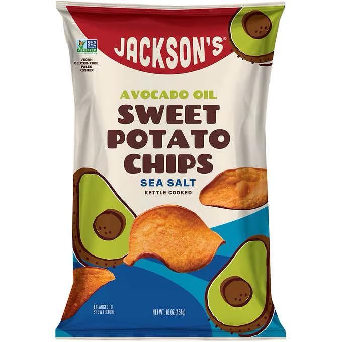 Generic Jackson’s Sweet Potato Kettle Chips with Sea Salt made with Premium Avocado Oil Allergen-friendly, Gluten Free, Peanut Free, Vegan, Paleo Friendly - Shark Tank Product,16 OZ (Pack of 2)