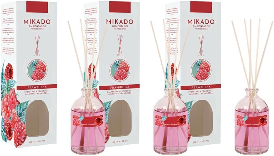 PCMOVILES Mikado Ambientador FRAMBUESA 100 ml – Pack de 3 Unidades – Aroma Fresco y Natural – Difusor de Varillas para Casa, Oficina y Armario