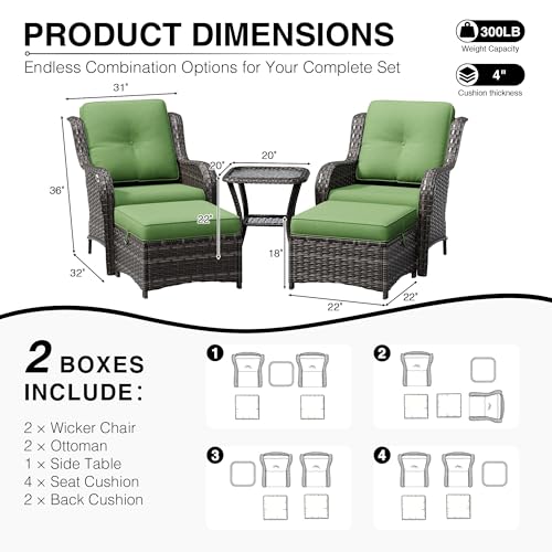 Image of Joyside 5 Piece Wicker Patio Furniture Set, Rattan Patio Chairs with High Back, Deep Seating, Wide Armrest, Thickened Cushions, Outdoor Furniture for Deck, Porch Use