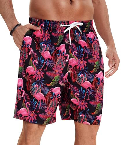 Enlision Costume da Bagno Uomo Asciugatura Rapida Costumi Uomo Mare Piscina Surf Hawaiano Fenicottero Fucsia Pantaloncini Bermuda con Fodera in Rete per Estive Spiaggia Vacanze Nuoto XL