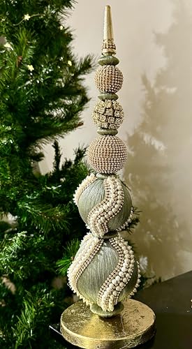 Décoration de Noël en verre soufflé sur socle stable vert sauge et or