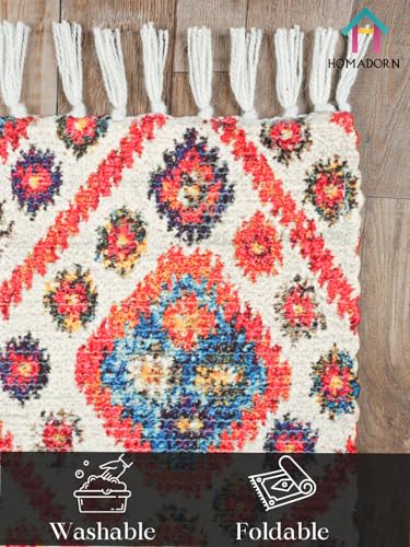Image of HOMADORN Handmade Upcycled Sustainable Printed Rug, Dhurrie, Carpet for Living Room, Bedroom, Outdoor Decor