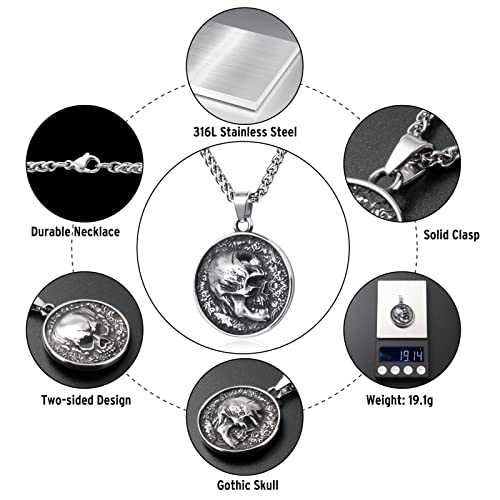 Kirtijw Skull Necklace Stainless Steel Gothic Biker Skull Pendant Necklace Jewelry For Men Boys 60Cm #TOP1
