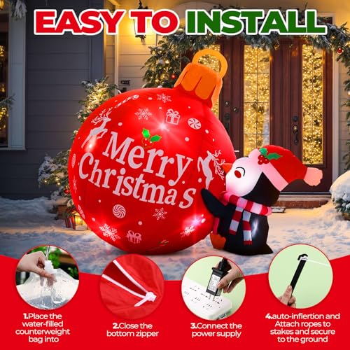 Vinsot 6.6 ft Giant Christmas Inflatable Penguin and Ball Outdoor Decoration LED Lighted Blow up Xmas Yard Decor Light up Penguin Ball Holiday Decor for Christmas Winter Garden Patio Home Lawn Party by Vinsot - Image 3