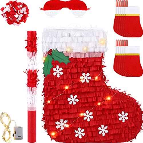 Large Christmas Pinata Glowing Red Stocking Pinata Led Stocking Ornaments With Pinata Stick Blindfold And Confetti Christmas Party Decoration For Party Supplies, 9.7 X 15.9 X 3.15 Inch #TOP19
