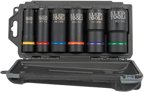 Miniatura 7 de Klein Tools 66060 Juego de llaves de impacto 2 en 1, juego de herramientas de 6 piezas con enchufes profundos de 6 puntos con unidad de 1/2 pulgada,