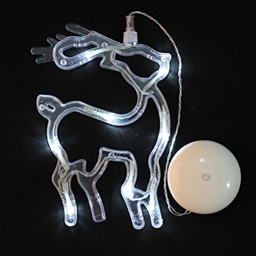 LED Christmas Window Lights Hanging with Suction Cup Battery Operated Window Hanging Decor for Indoor Lighting Xmas Party Decoration (Elk Style + Pure White Light)