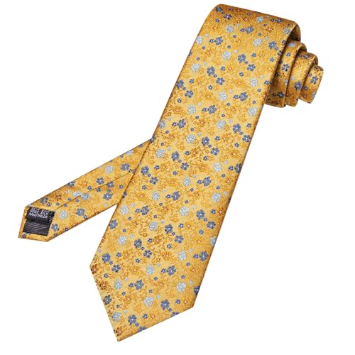 Image of Barry.Wang Floral Ties for Men Flower Necktie with Tie Clip Formal