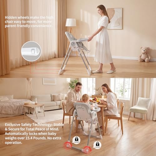 Image of Babilous Baby High Chair, 4-in-1 Foldable High Chair with Auto-Lock Wheels | Auto-Lock Wheels for Safe, Adjustable Comfort, Easy-Clean PU Seat, Infant Feeding, High Chair for Babies and Toddlers