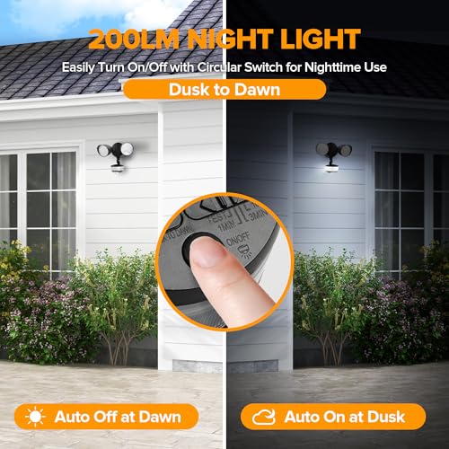 Image of LUTEC 34W 3700 Lumen LED Security Light Motion Sensor Outdoor Lights with Night Light, 5000K Daylight, IP65 Waterproof, Dusk to Dawn, Hardwired Motion Detector Flood Light for Garage, Yard-Black