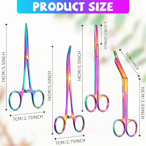 Image of BBTO Hemostat Curved and Straight Hemostat Forceps Piercing Pliers Forceps, Stainless Steel Straight and Curved Pliers, Fishing Tweezer(Colorful,4 Pcs)
