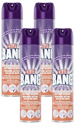 CILLIT BANG Aktivschaum Seifenreste & Glanz – Ultra effektiver Schaumreiniger für Dusche und Bad – Reinigung ohne Nachwischen – 1 x 600 ml (Packung mit 4)