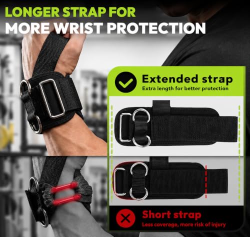 Image of Adjustable Wrist Cuffs with Heavy Duty D-Rings for Cable Machine | Neoprene Padded Weight Lifting Wrist Straps for Strength Training | Gym Wrist Cuffs for Cable Fly, Lateral Raises, Tricep Exercises & Functional Workouts | 1 Pair