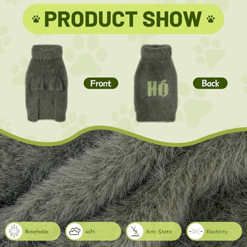 Image of Small Dog Furry Pullover Sweater, Classic Turtleneck Dog Clothes for Cold Weather Cute Warm Pet Clothes for Chihuahua, Bulldog, Dachshund, Pug Green X-Large
