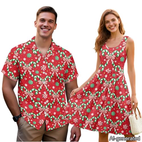 Image of Dreaweet Summer Dresses for Women A-Line Sleeveless Flowy Sun Dresses,Men's Casual Button-Down Shirts,Couple Matching Outfits
