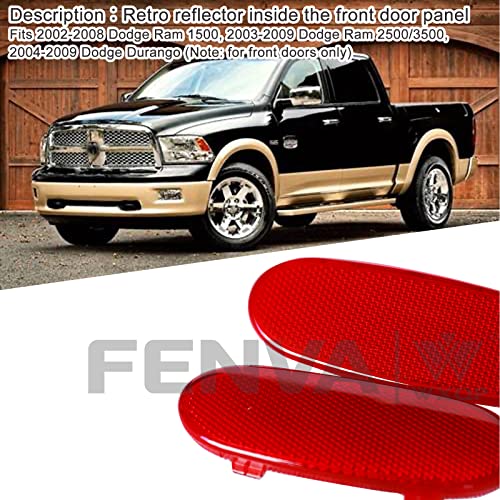 Image of Front Door Panel Reflector Interior Door Reflectors Red Light Cover for Dodge Ram 1500 2002-2008 /Ram 2500 /3500 2003-2009 /Dodge Durango 2004-2009