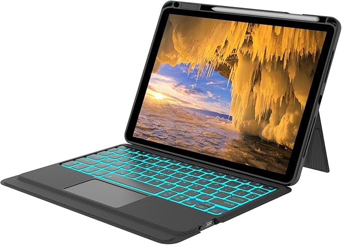 Image of Compatible Galaxy Tab S6 Lite Case with Keyboard 10.4 inch, Detachable, 7 Color Backlit Keyboard Case with S Pen Holder & Kickstand for Tab S6 Lite SM-P610 /P613 /P615 /P619 Black Trackpad, S6 Lite 10.4)