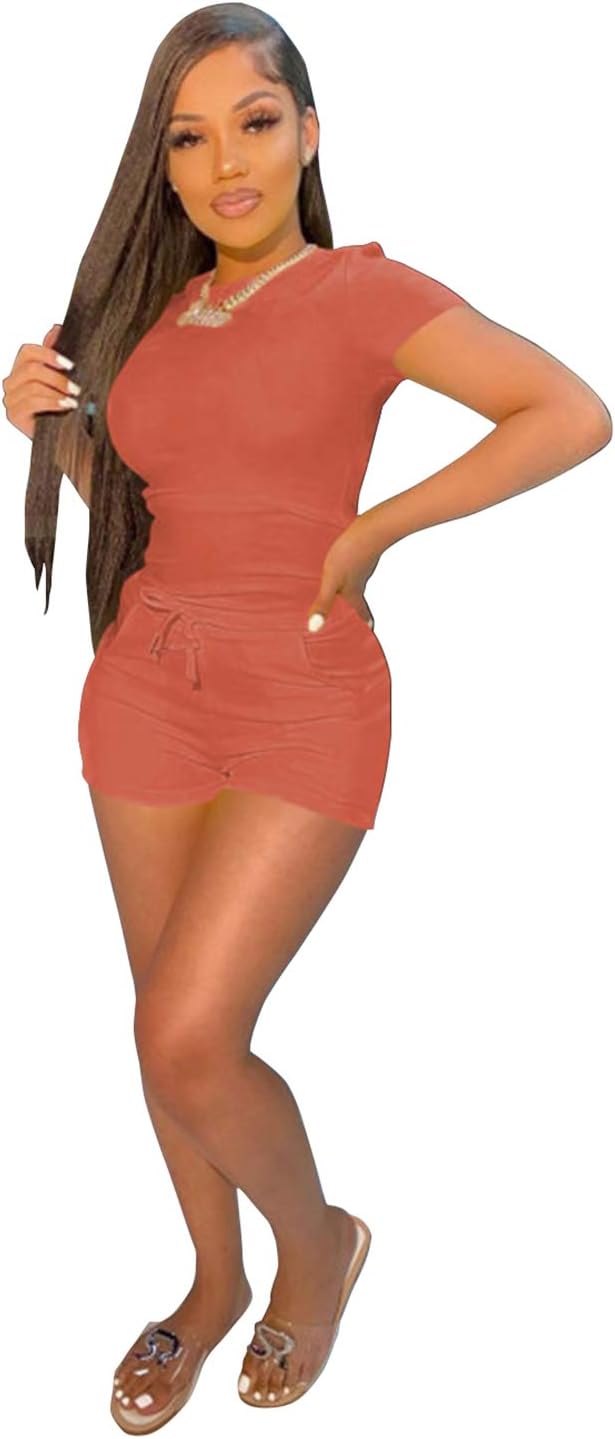 TOPSRANI Womens Two Piece Outfits Bodycon Tracksuit Sweatsuits Jogger Biker Workout Lounge Pajamas Shorts Pant Sets