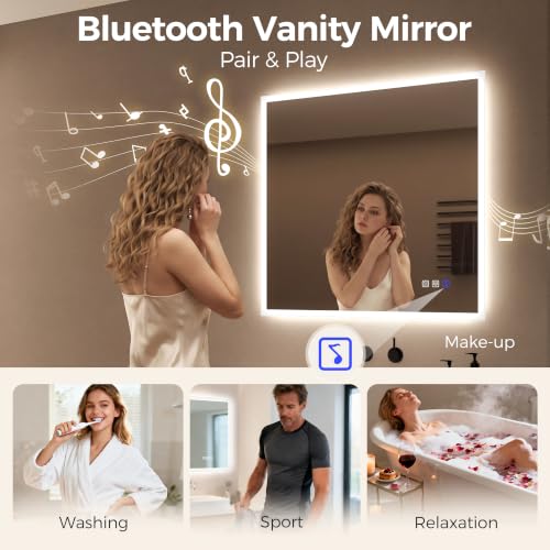 Miniatura 5 de Starlead 80x80cm Espejo-Baño-Con-Luz Con Bluetooth Y Antivaho, Espejo-Baño-Led Con Regulable Y 3 Colores Luz, Función Memoria, Ip44 Espejos-De-Baño-Con-Led, Vidrio Templado, Horizontal Vertical
