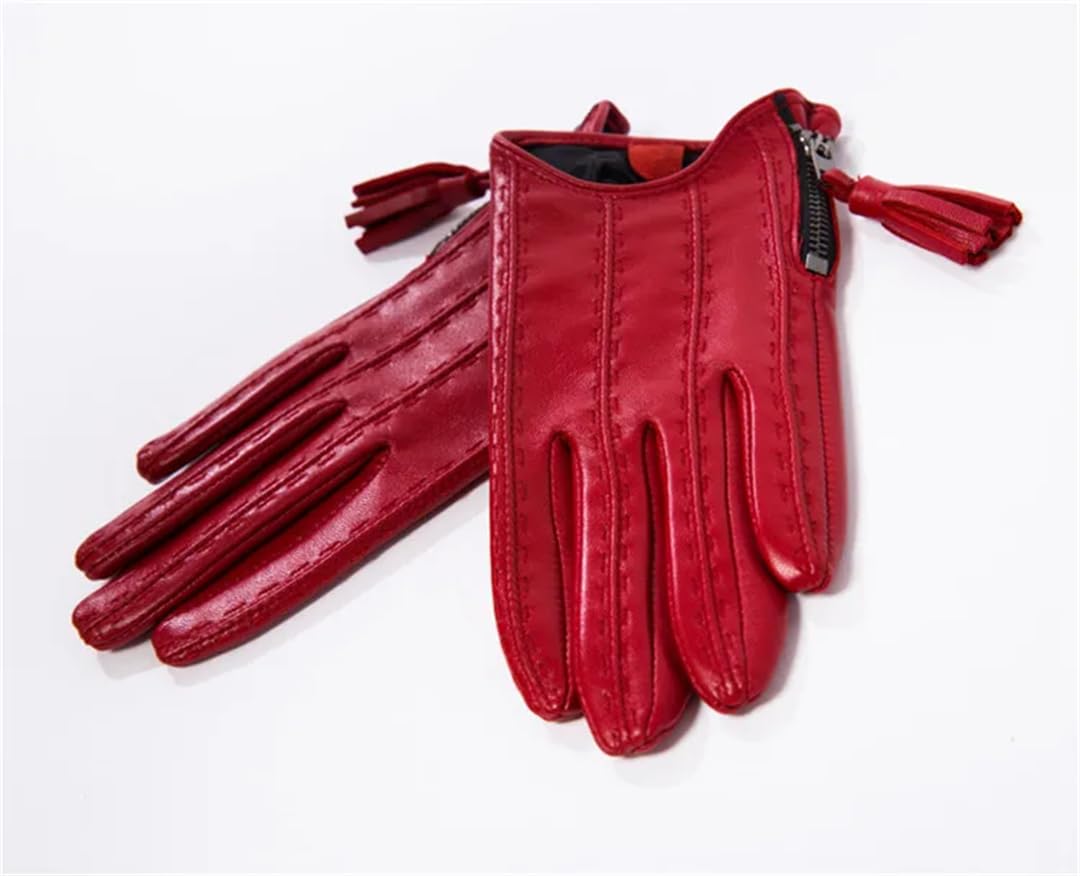 Guantes de conducción con flecos de poliuretano para mujer, estilo corto, con cremallera, para otoño e invierno, con forro de terciopelo, talla M, Negro, M