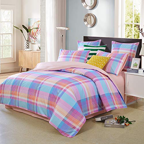 🛒 Crazy Deals Softta Queen Size Girls Bedding Set 3Pcs Duvet Cover Set Boho Colorful Stripe Vintage Home Bedding Collection 100% Egyptian Silky Sateen Cotton Blue Pink Orange