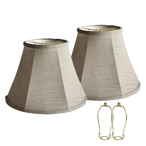 zlamxf Bell Lamp Shades Set of 2, 6.7" x 13" x 9.5" Replacement Lampshades for Table & Floor Lamp, Natural Linen Hand Crafted Lamp Shades for Bedroom, Living Room (Grey, Meduim Bell-2Pack NJA)