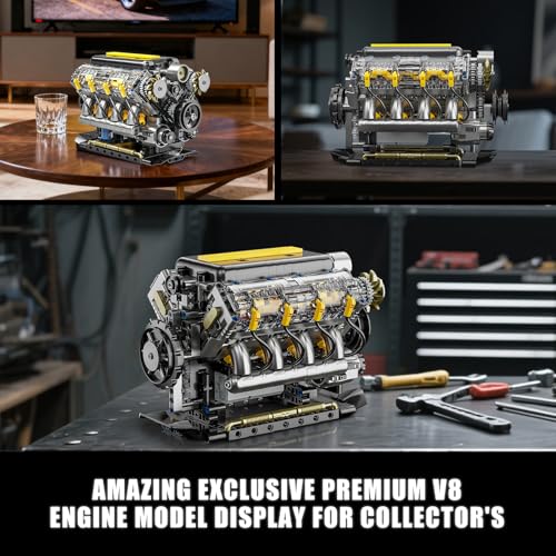 Image of V8 Engine Model Kit that Runs, Visible Mini Car Motor Building Blocks Set for Adults, Compatible with Lego, STEM Physical Science Educational Toy for Teens Boys 14+ (905 PCS)