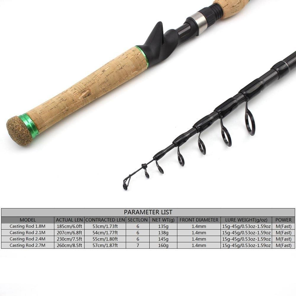Canne à Pêche Canne à pêche télescopique en Carbone de 1,8 m à 2,4 m, avec poignée en liège allongée, Canne à pêche Rapide M Power Canne à pêche(2.4 m)