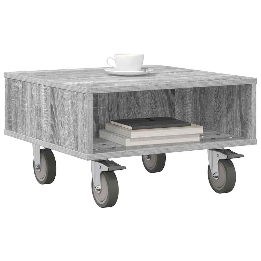 Mesa auxiliar con ruedas Sonoma gris madera 50,5 x 50 x 30 cm con espacio de almacenamiento y ruedas para salón, dormitorio, oficina, sofá cama