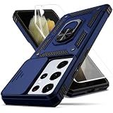 Picture of YZOK for Samsung Galaxy S21 Ultra Case,with Camera Lens Cover HD Screen Protector,[Military Grade] Ring Car Mount Kickstand Hybrid Hard PC Soft TPU Shockproof Protective Case for S21 Ultra, Blue
