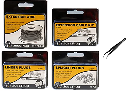Woodland Scenics Extension Wire Extension Cable Kit Linker Plugs Splicer Plugs and MYD Tweezers (Pack of 5)