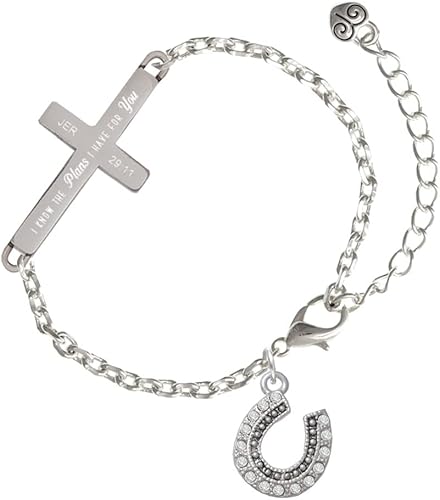 Delight Jewelry Pulsera de herradura de cristal transparente con cuentas doradas, con texto en inglés "Good Luck I Have Plans for You", pulsera con