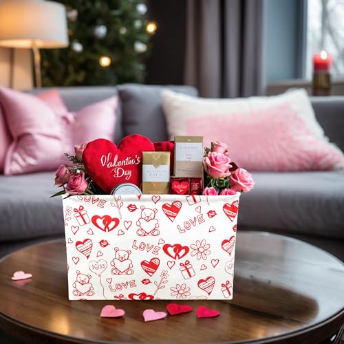 Image of Valentine's Day Basket Gift for Empty Cute Heart Large Storage Bin for Kid and Baby Room Decor (Bear Love)