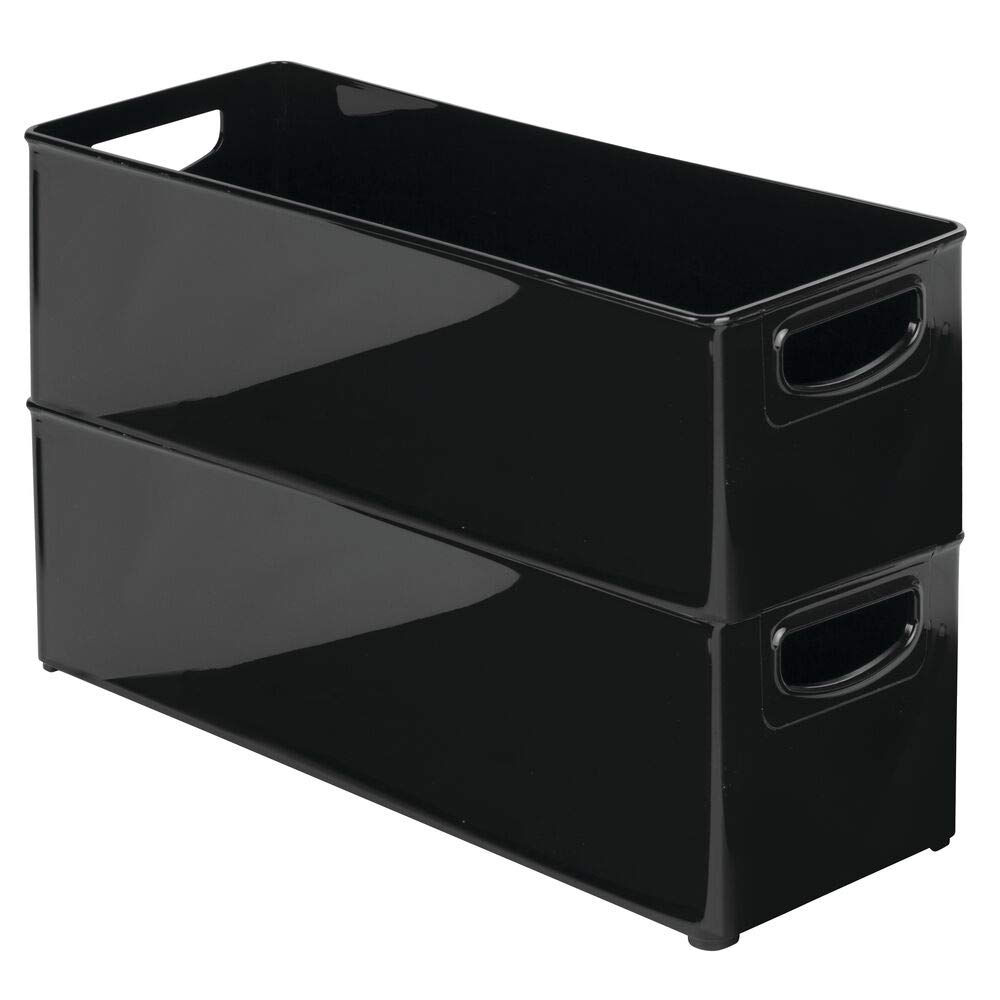 mDesign Zestaw 8 tacek do przechowywania, d?ugi organizer na biurko, odpowiedni do markerów, linijek, no?yczek i nie tylko, stylowe akcesoria biurowe, czarny