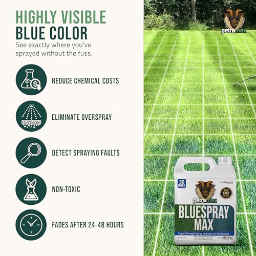 PetraMax Blue Herbicide Lawn Dye - 1 GAL - Super Strength Concentrate 3X More Than Others for Herbicides, Fertilizer & Weed Killer Marker - Blue Mark Spray Indicator for Home and Commercial Use