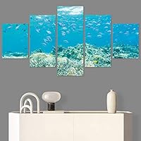 SIGNWIN 5 Panel Canvas Wall Art Modern Art Dramatic Fish Jellyfish Marine Life Multicolor Nautical Photography for Home Decorations Ready to Hang - 60