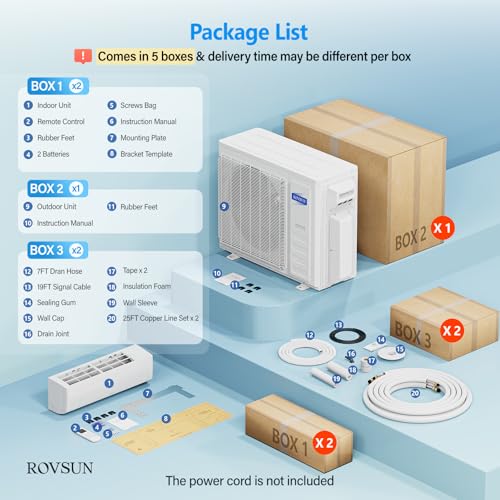 Image of ROVSUN 2 Zone 42000 BTU (18K /18K) Mini Split AC /Heating System, 20 SEER2 Dual Zone Ductless Wall Mounted Air Conditioner with Pre-Charged Condenser, Heat Pump & 25Ft Line Set, 208-230V
