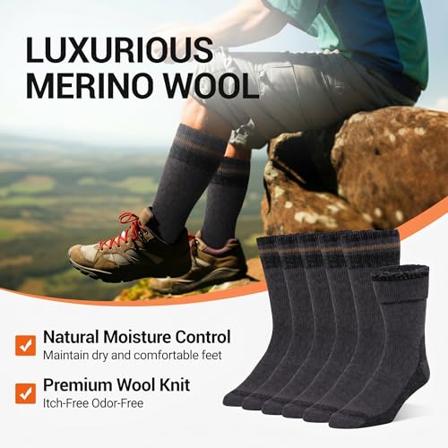 Image of Alvada Mens Merino Wool Crew Socks Thermal and Warm Socks for Winter Work Hiking Running 3 Pairs
