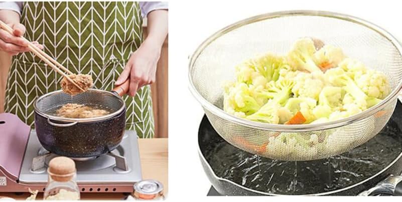 Miniatura 3 de BESTonZON Colador de malla fina de acero inoxidable con mango largo, colador de metal grande, colador de alimentos de cocina para pasta, espagueti,