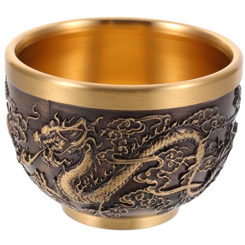 UTHCLO Retro Chinese Dragon Engraved Tea Cup - Vintage Brass Coffee Mug for Home and Office - Japanese Style Tea Drinking Glasses - Ideal for Espresso - Whiskey - and Buddhist Offering Rituals